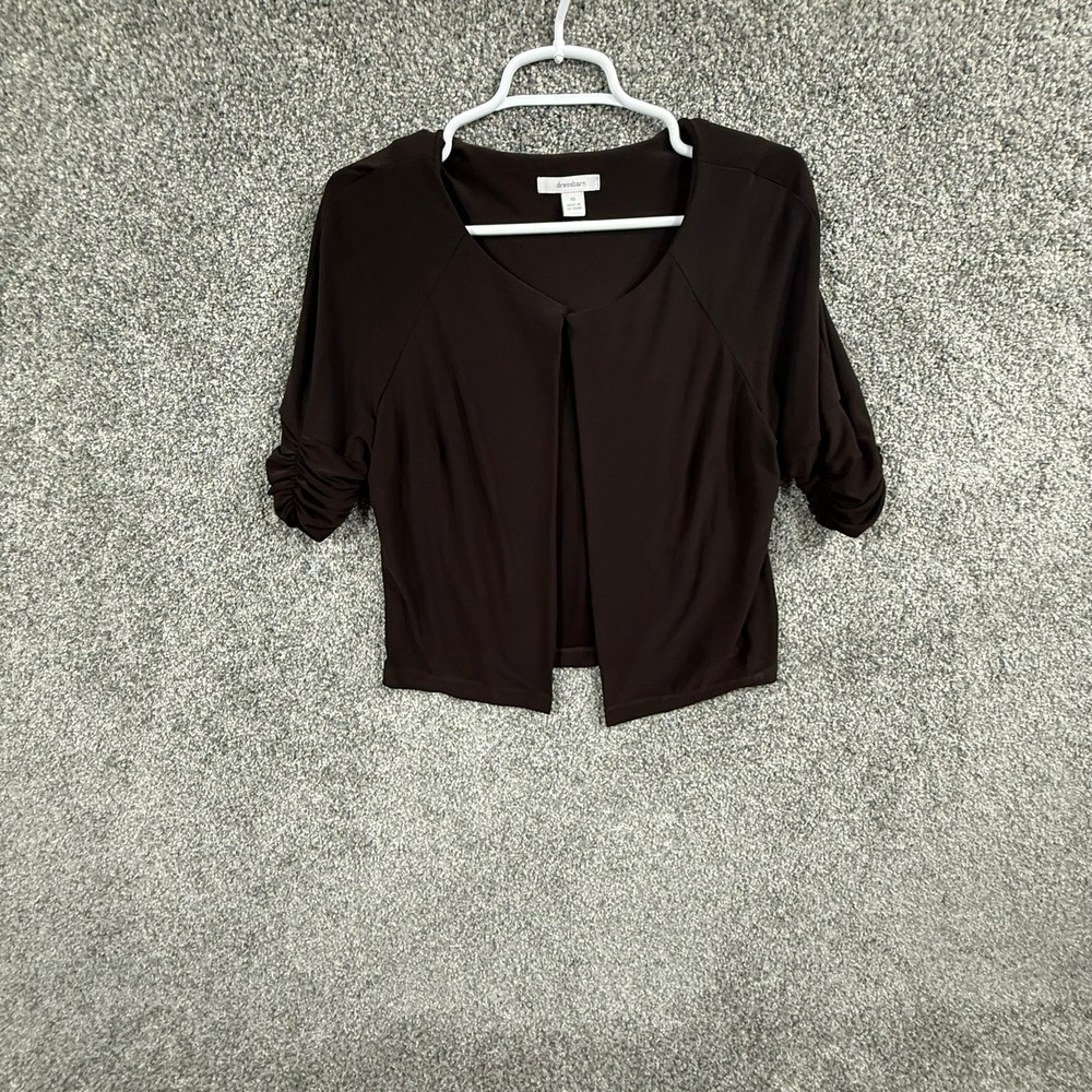 Dressbarn Womens Brown Ruched Sleeve Open Front Bolero Shrug Cardigan Size 10